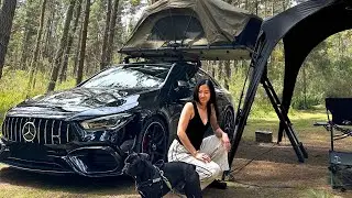 SOLO Girl Camping Alone in the Forest with Her Dog Frenchie | Mercedes Rooftop Tent & Gazebo 🏕️ 🌳