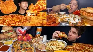 ASMR EATING LOTS OF PIZZA , FRIED CHICKEN, BARGAR , CHEESE BALLS #asmr 