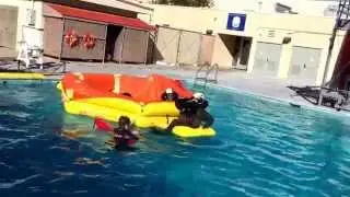 ASTC Miramar. Aircrew Endurance Vest training. Managing getting into a poorly inflated life raft!