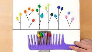 How to paint trees and water reflection with comb | Painting techniques | Satisfying ASMR #243