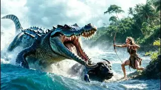 Prehistoric Jungle Survival : Brave Girl Saves Giant Buffalo from Giant Crocodile!&rdquo;
