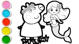 Peppa pig with mermaid drawing and coloring for kids and toddlers || easy peppa pig drawing for kid