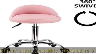 KKTONER PU Leather Round Rolling Stool with Back Rest Height Adjustable Swivel Drafting Work SPA Ta
