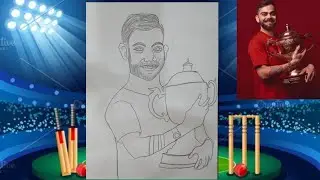 How to draw Virat Kohli Drawing With IPL Champion Trophy, How To Draw Virat Kohli, Outline Tutorial