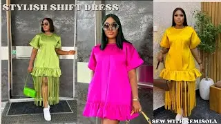How to cut and sew a stylish shift dress/ gown with a turnup sleeve | @SW_kemisola