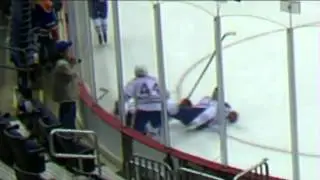 Taylor Hall is cut in the face by a skate in the warm up.
