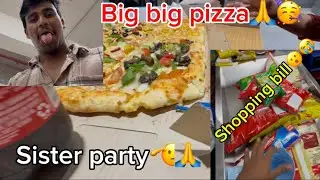 Big big pizza🥳 sister party 🙏🫡 bill😮😭#mayur007vlogs #tuluvlogs #dailyvlog #ukvloger #kannadavlogs 