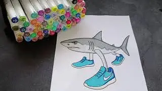 Coloring the Italian brainrot shark! #art #asmr #drawing #coloring