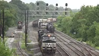 NS #9647 drops train to add engine to left side of video to power coal train 8/30/18