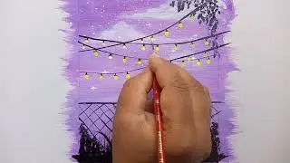 Purple sky painting Series 1 ||Fairy Lights Painting||Begginers Painting tutorial.