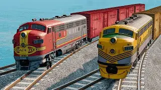 Two Double Trains vs Double Wide Impossible Rails Crossing in Deepwater — BeamNG.drive Epic Crash