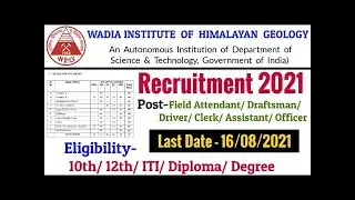 WIHG Scientist Recruitment 2021 | WIHG LDC , Driver Apply Online Form 2021|WIHG UDC Online Form 2021