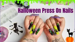 Glam ✨Witch Halloween Press On Nails!! 🧙🏻&zwj;♀️🎃👻 with DIY Nail Stickers!!
