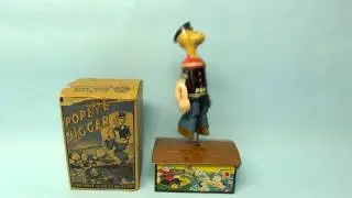 ANTIQUE  MARX POPEYE JIGGER MECHANICAL TIN WIND UP TOY & BOX