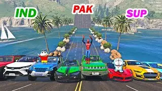 gta 5 Indian cars vs supercars vs pakistan cars water ramp test telugu | gta 5 telugu