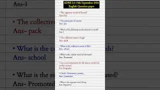 ADRE 2.0 15th September 2024 English question answer #shorts #Gk # trending #education