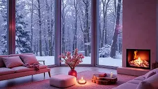 Winter Cabin in Snowstorm ❄️ | Soft Piano, Crackling Fireplace & Wind Sounds for Sleep