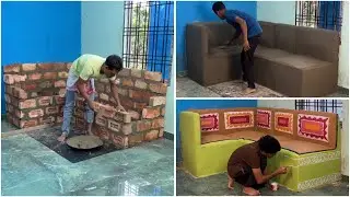 L shaped cement sofa 🛋️ Drawing Room Makeover idea