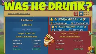 Lords Mobile - KD1 against 60m troops castle. He was online but seems drunk lol