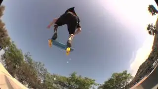 Greyson Fletcher launching a massive ollie on a Banana Board