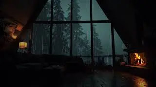 Soothing Forest Cabin Rain 🌧 Peaceful Night Ambience with Soft Rain and Crackling Fireplace