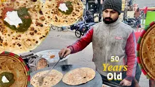 Roadside Desi SAAG Pratha | Winter Special | Pakistan Street Food