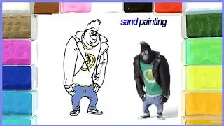 Sand painting, drawing and coloring Gorilla Johnny from the cartoon Sing