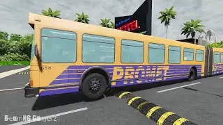 TRUCKS, LONG BUS, SCHOOL BUS Vs MASSIVE SPEED BUMPS - BeamNG.Drive