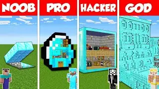 Minecraft Battle: NOOB vs PRO vs HACKER vs GOD: DIAMOND BLOCK HOUSE BASE BUILD CHALLENGE / Animation
