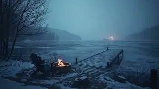 Winter Night Fireplace Ambience | Cozy Fire, Nature Sounds & Thunder White Noise for Deep Sleep