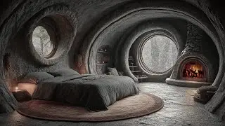 Winter Silence in a Stone Sanctuary | Fireplace Ambience + Gentle Snowfall