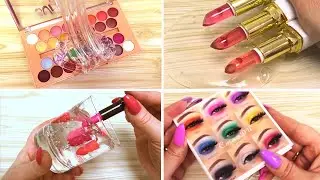 Satisfying Slime Coloring with Makeup! Mixing Heart Lip Gloss & Metallic Markers into Clear Slime!