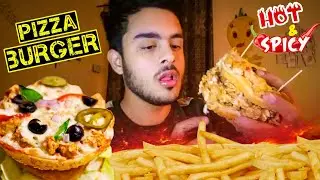 4x Spicy Pizza Burger CHALLENGE [IMPOSSIBLE] - Hot & Spicy Large Pizza Burger