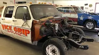 Lettering the Vice Grip Garage shop truck and the Independence Chevelle