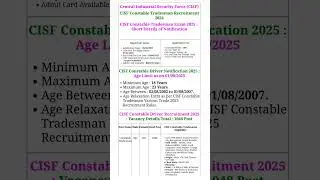 CISF Tradesman Recruitment 2025 | CISF Tradesman New Vacancy 2025