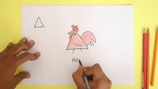 Kids Drawing || Shape Artist || Drawing a hen using triangle  (Basic Shape)
