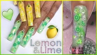 💚🍋Watch Me Do My Lemon Lime Nails🤫No Talking🍋💚