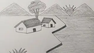 How to draw Nature scenery with pencil | Nature Scenery drawing easy