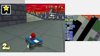 Mario Kart DS 150cc Mirror Mode Race on Bowser Castle (Bigger Main Screen)