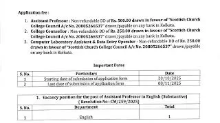 Scottish Church College, Kolkata teaching and non-teaching vacancies|| last date-08.10.2025