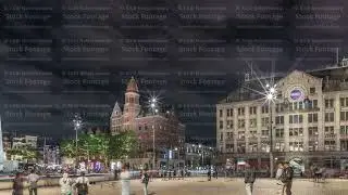 The Dam square in Amsterdam night timelapse hyperlapse, The Netherlands.