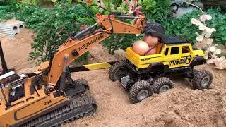 DIY Concrete Truck RC | Excavator Rescue Truck 6x6 Transport Eggs Construction Vehicles | JCB Funy