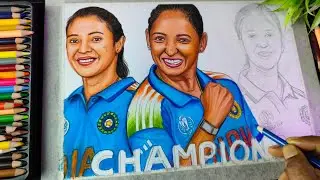 ICC Women&rsquo;s Champions🏆2025 Drawing Colour, Harmanpreet Kaur, Smriti Mandhana Colour Pencil Drawing