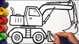 Vẽ xe xúc xe ủi đơn giản và tô màu cho bé | Cara Menggambar dan Mewarnai Mainan Excavator
