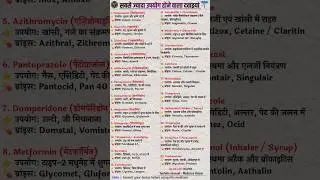 medicine list and use in hindi #medicine #pharmacy #shorts #trending
