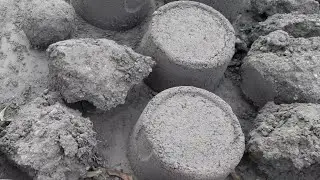 Pure soft sand mud cakes by mini🤎🤎dry floor ASMR crumbling+water soft mouthwatering ASMR 🤤🔥💦