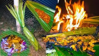 Traditional Village Style Chicken Roast Wrapped in Palm Leaf