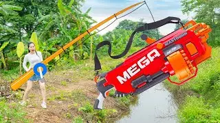 Pretty Girl Nerf War: Couple Sisters Nerf Guns Fight Two Criminals Go Fishing Steal Guns