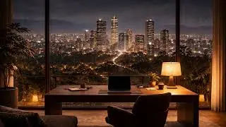 Luxury Skyline Night Ambience Rain, City Lights & Late Night Focus Music 1 hour