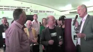 Oz Clarke, Sir Ian Botham and Bob Willis at the Three Wine Men, Lord's